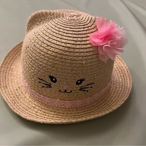 Adorable Pink Cat Face Kids Straw Hat